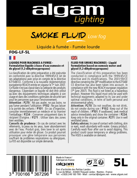 ALGAM LIGHTING - Liquide Fumée Lourde - LowFog - 5 L