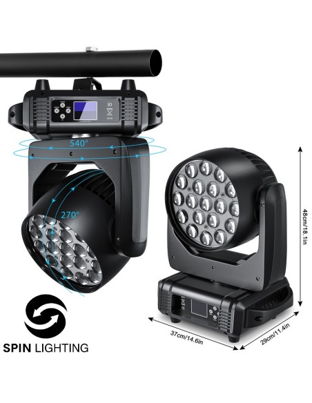 SPIN Lighting : 19 X15W Wash Moving Head Zoom