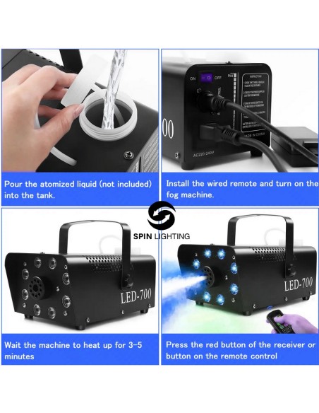 SPIN Lighting : 700W Smoke Machine 8 LEDS RGB