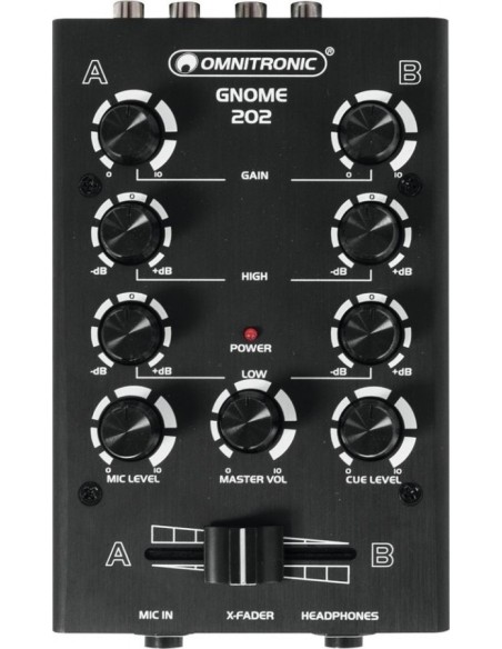 Omnitronic Gnome-202 2-kanaals Mini DJ Mixer, Zwart